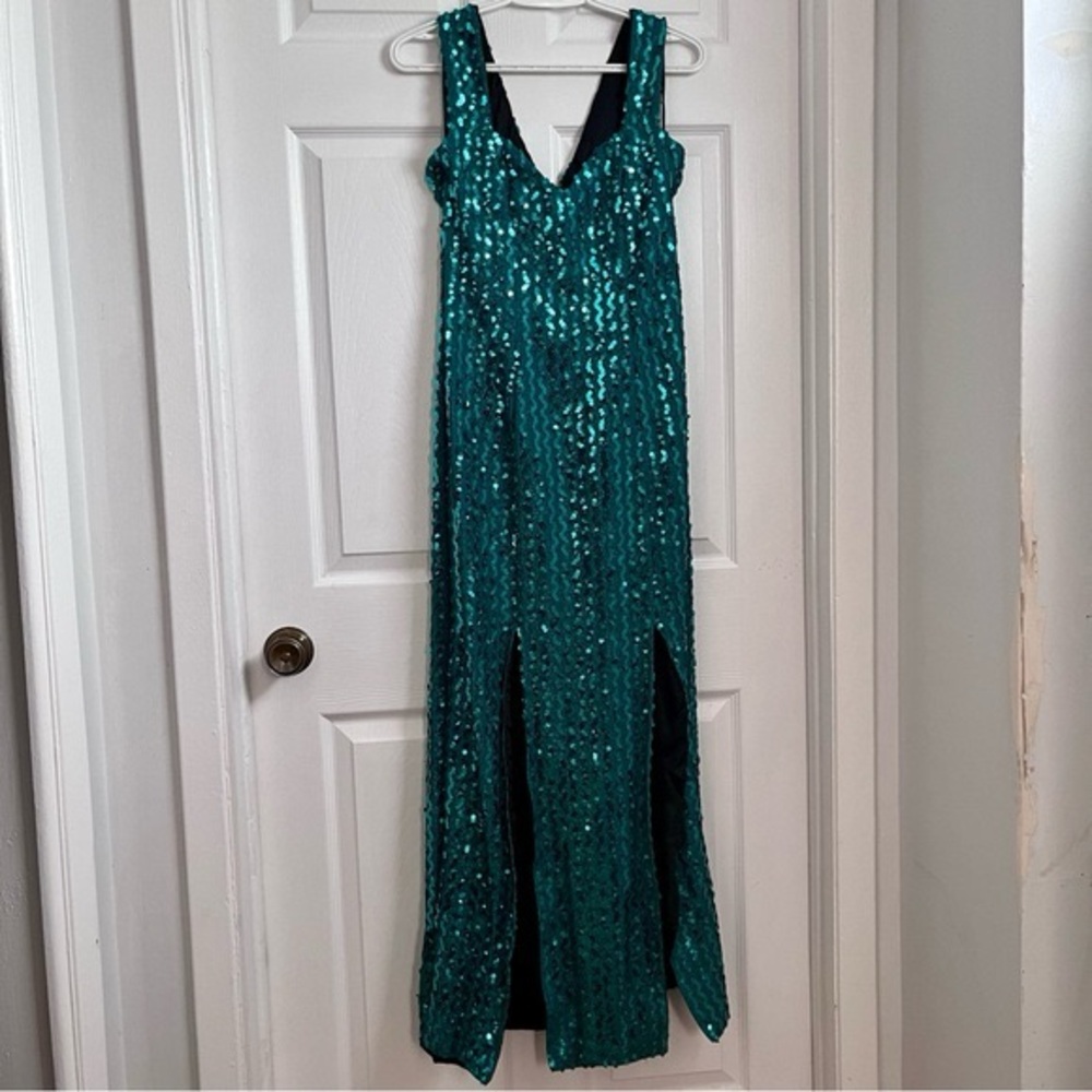 Vintage Flirtations Alfred Angelo Dress green gown sequin women small sexy long